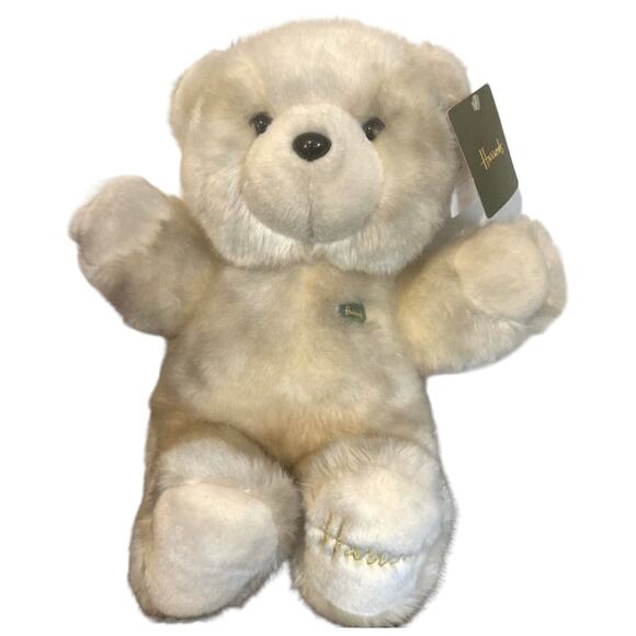 NWT Harrods London Teddy Bear Fuzzy Cream Soft Plush Toy 10" Gold Thread England - Picture 1 of 10